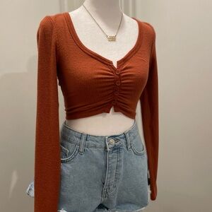 Urban Outfitters Rust Orange Long-Sleeve Crop Sweater - S